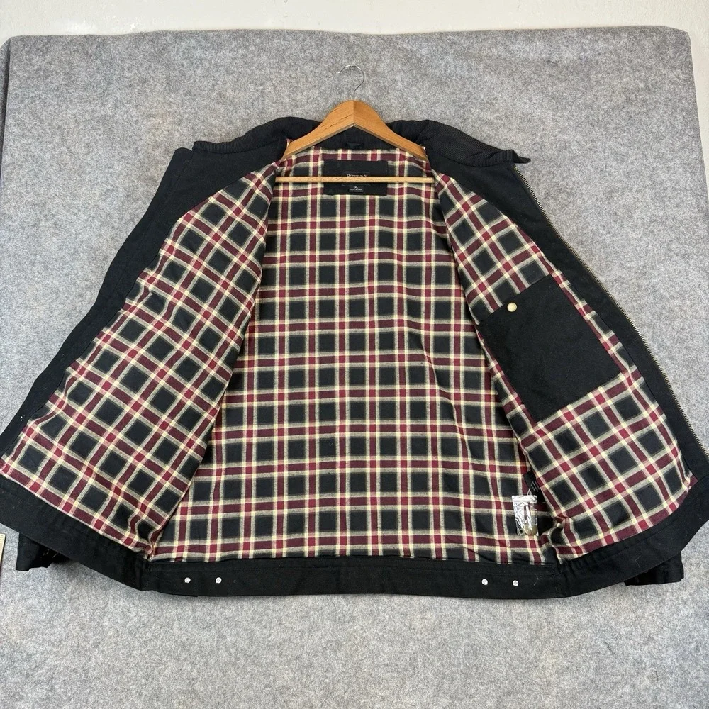 Burks Bay NRA Jacket Mens XL Black Canvas Plaid Lined Corduroy Collar Detroit